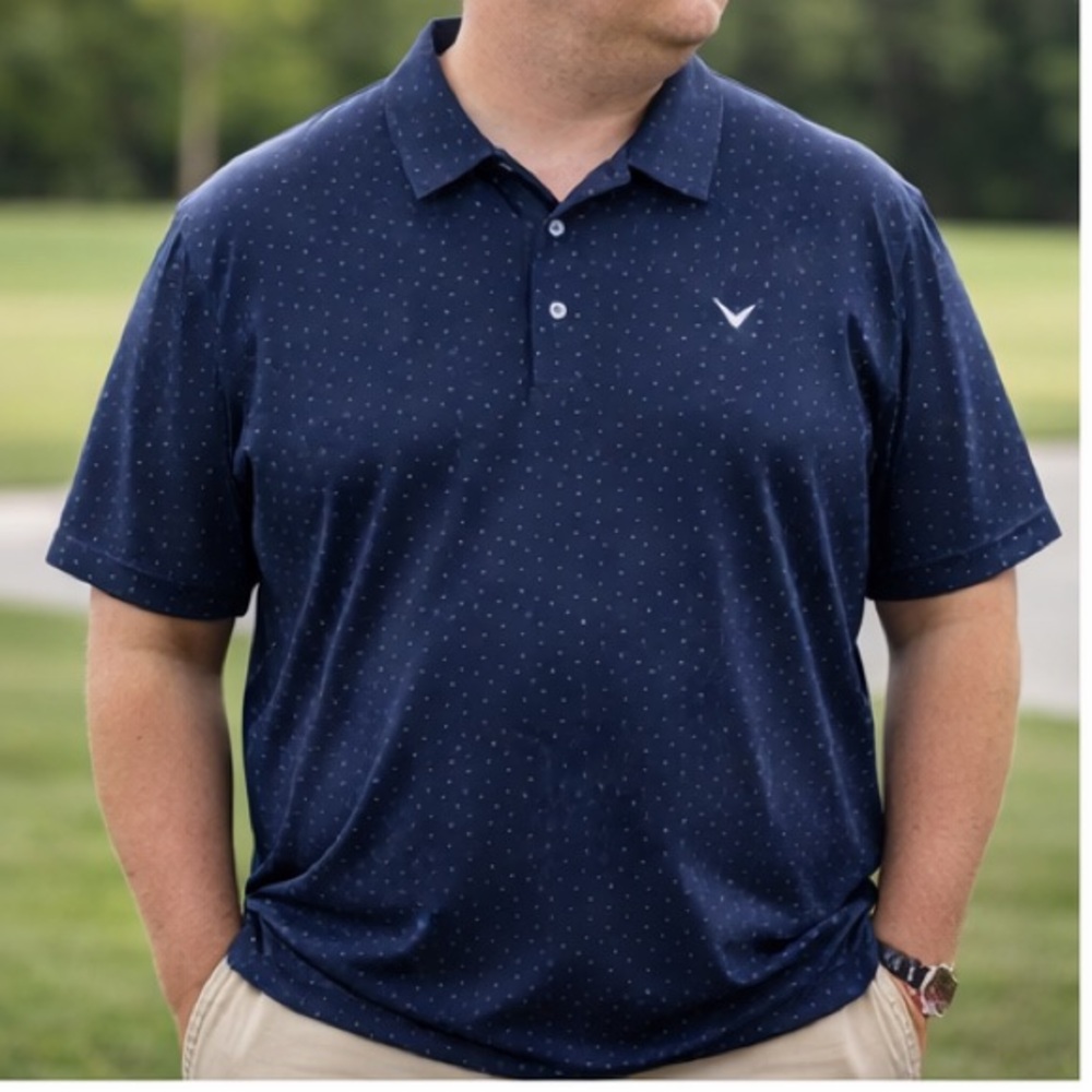 Callaway Opti-Dri Golf Polo Men's XXL Navy Micro Print UPF 15 NWT